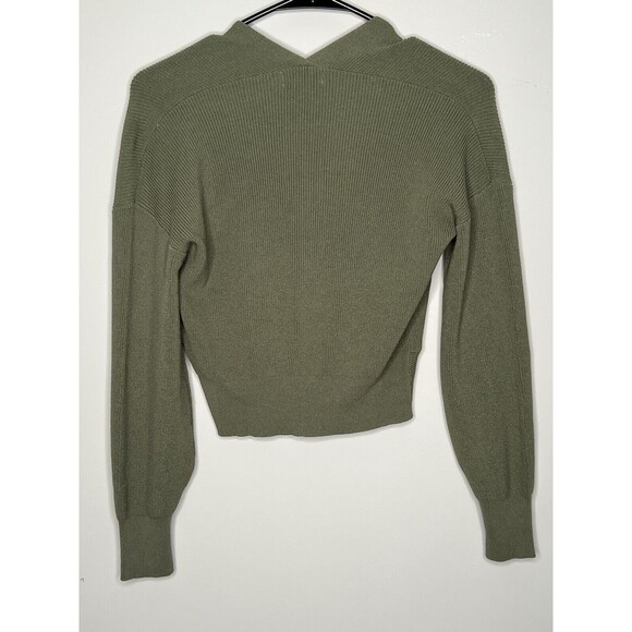 Juniper Blu Top Women’s Small Green V Neck Pullover Long Sleeve Sweater - Picture 6 of 14